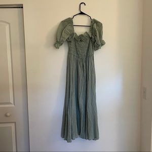 Milk Maid Style Square Neckline Puff Sleeve Maxi Dress Sage Green